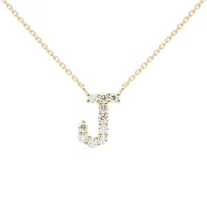 Eenvoudig Ontwerp Fijne Sieraden 18K Real Gold Lab Diamond Brief J Hanger Ketting Voor Vrouwen