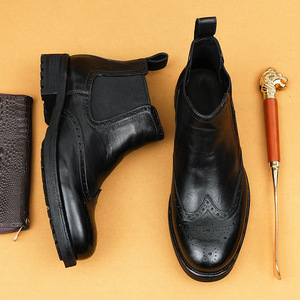 Botas de Cuero Genuino para Hombre, Punta Redonda, Suela de Goma Antideslizante, Zapatos de Vestir para Toda Temporada, Resistentes al Agua y Transpirables - Product Image 4