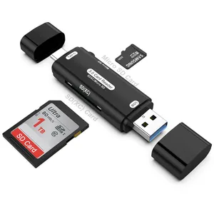 Adaptor Slot Ganda USB-C 2 Dalam 1 USB 3.0 Pembaca Kartu TF Memori untuk Kartu Foto Kamera Eksternal