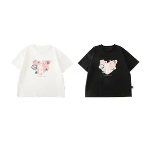 Очаровательные Мультяшные футболки для девочек в белых и черных повседневных детских футболках