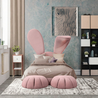Ensemble de lit moderne princesse lapin rose meubles de chambre à coucher rembourrés doux parfait pour les chambres d'enfants filles