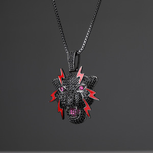 Collar con patrón de juego en línea de pantera negra de Hip Hop para hombre, colgante de circón completo a la moda, accesorios de latón personalizados - Product Image 1