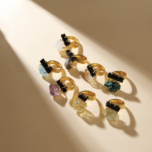 LS-B8081 Light Luxury 18k Gold Plated <strong>Ring</strong> Malachite Tourmaline Amethyst Two Stone <strong>Ring</strong> <strong>Resizable</strong> Women <strong>Ring</strong> for Weddings - Product Image 2