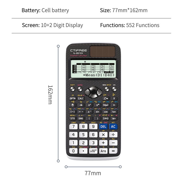 FX991EX Solar-Powered Plastic Scientific Calculator 552 Functions Matrix Complex Number Equation Solving Neutral