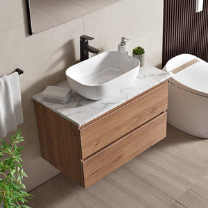 Mobile Bagno Moderno in Legno Resistente all'Acqua con Lavabo in Ceramica per Uso in Agriturismi e Hotel - Product Image 1