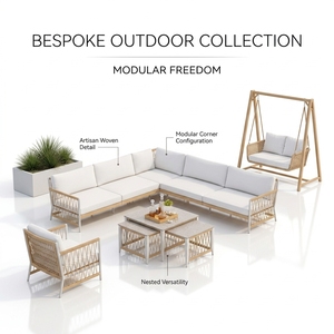 Set <span class=keywords><strong>Divano</strong></span> Sezionale da Esterno Moderno <span class=keywords><strong>a</strong></span> L con Cuscini Bianchi Intrecciati in Corda, Impermeabile, per Balcone, Terrazza, Villa, con Telaio in Alluminio - Product Image 1