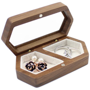 Wooden Jewelry Box Hexagon Shape Solid Wood With Compartments For <b>Rings</b> Earrings <b>Storage</b> Natural Wood Color - Product Image 1