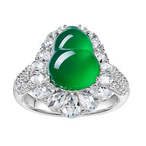 แหวนเงินแท้ S925 ประดับเพชรเต็มวง หยกเขียวทรงน้ำเต้า สไตล์จีนโรแมนติก แหวนเพชรฟูลู ดีไซน์ใหม่ - Product Image 5