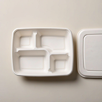 Barquette alimentaire moulée en pulpe de bagasse à 4 compartiments, 1500 ml, avec couvercle, pour plats à emporter, banquets, traiteur, buffet et événements
