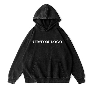 เสื้อฮู้ดดี้โอเวอร์ไซส์สไตล์วินเทจสำหรับผู้ชาย ล้างสีแบบแอซิดวอช สตรีทแวร์ ผ้าฝ้ายถัก 100%  รับสกรีนโลโก้ตามสั่ง - Product Image 5