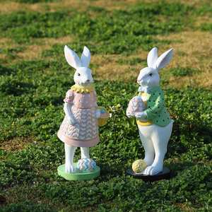 Wholesale Eco-Friendly Animal <b>Easter</b> Bunny Couple Resin Rabbit Statue With <b>Easter</b> Eggs and <b>Basket</b> Spring Garden Outdoor Decor - Product Image 2