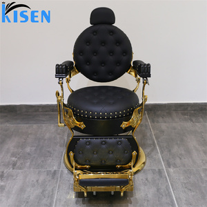 KISEN Barber <b>Chair</b> Modern Faux <b>Leather</b> Hydraulic Adjustable Height Traditional Salon Furniture Round Base Commercial Use - Product Image 1