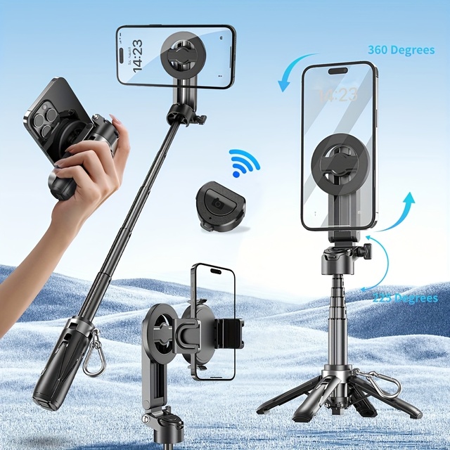 KINGJOY Mini15 Magnetic Selfie Stick Portable Small Storage Size Light Standing Handheld Phone Holder for Mobile Phone