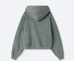 เสื้อฮู้ด Boxy สไตล์วินเทจผ้าฝ้ายพิมพ์ภาพเปล่าสีมะกอก - Product Image 2