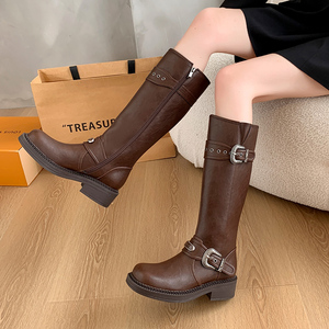 Botas de montar occidentales de caña alta con punta cuadrada para mujer 728-4, con cierre de cremallera, diseño que aumenta la altura, tallas grandes 41-44, para otoño/invierno - Product Image 2