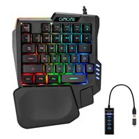 Teclado para Juegos de Una Mano OEM ODM, 35 Teclas, LED de Arcoíris, USB con Cable, Ergonómico, con Reposamuñecas, Mini Portátil, Compatible con PS4, PS5, Xbox, PC, Laptop