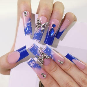 AIERFEI 2024 plus récent Tik Tok presse sur les ongles strass diamant long carré <span class=keywords><strong>faux</strong></span> ongles prêt bâton sur les ongles pressés - Product Image 1