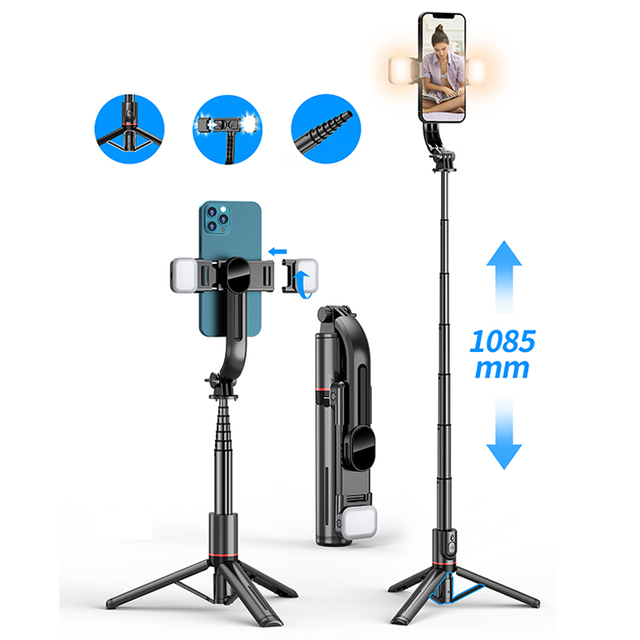 L12D Foldable Detachable Dual Fill Light Expandable Selfie Stick Tripod with for 4.0 Rotatable 1085mm Ultra Long