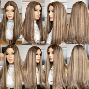 Peluca de encaje Kosher HD judía más Popular, cabello Remy brasileño de alta calidad con reflejos rubios, envío rápido - Product Image 6