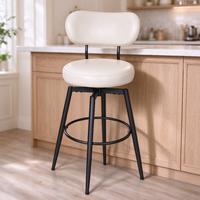 Tabouret de bar pivotant moderne blanc cassé avec dossier incurvé, assise rembourrée épaisse, pieds en métal et repose-pieds annulaire, mobilier de salon de thé