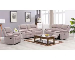Frank Furniture Premium Luxury Power Reclining Leather <b>Sofa</b> Set | Grey Home Theater Recliner - Product Image 3