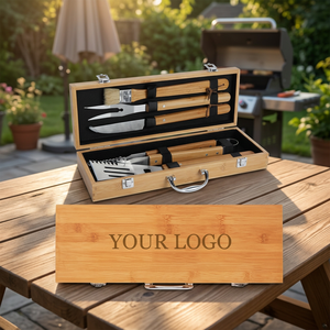 Juego de 11 Utensilios para Barbacoa de Estilo Clásico, con Estuche de Bambú, de Acero Inoxidable, para Asar a la Parrilla - Product Image 1