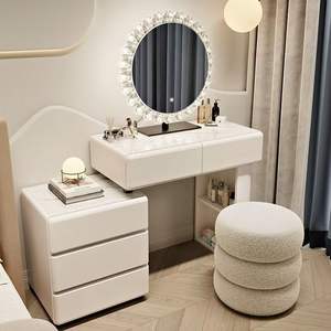 Toeletta <span class=keywords><strong>per</strong></span> Trucco Stile Cremoso, Moderna e Semplice da Principessa con Specchio in Cristallo - Product Image 1