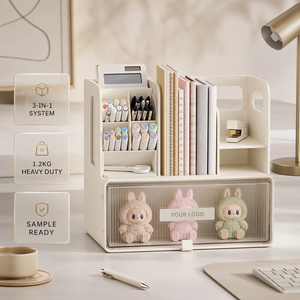 Organisateur <span class=keywords><strong>de</strong></span> bureau 3-en-1, étagère, vitrine pour figurines avec tiroir, capacité <span class=keywords><strong>de</strong></span> 1,2 kg, rangement robuste pour papeterie, vente en gros OEM - Product Image 1