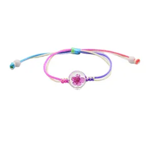 Girls Real Flower Hand Woven Rainbow Cord Bracelets Friendship Bracelet Gifts Women Natural Dried Flower Babysbreath Bracelet