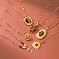 Colliers superposés vintage en or plaqué PVD 18 carats hypoallergénique avec pendentif en pierre œil de tigre et strass, ajustables, pour usage quotidien ou cadeau de mariage