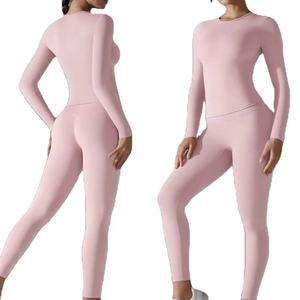 Rosa en blanco al por mayor conjuntos de las mujeres de poliamida de manga larga Camiseta y Legging dos 2 piezas gimnasio Fitness conjuntos otoño ropa de mujer - Product Image 1