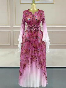 Robe longue plissée africaine pour femme - Robe de soirée élégante avec imprimé floral et manches à volants - Product Image 4