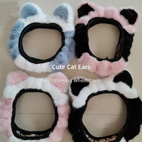 Housse de volant en peluche d'hiver, motif oreilles de chat mignonnes, accessoire de voiture anti-froid, chaud et tendance, unisexe, transfrontalier