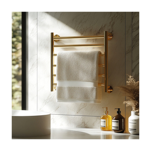 Sèche-serviettes électrique <span class=keywords><strong>doré</strong></span> poli pour barbier avec chauffage, support mural simple en acier inoxydable pour salle de bain - Product Image 1