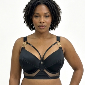 BH Longline Plus Size dengan Cup Molded, Aksesoris Cincin Emas, Jaring Transparan, Kawat Penyangga, 3 Pengait di Belakang, Tali Dapat Disesuaikan Sepenuhnya - Product Image 1