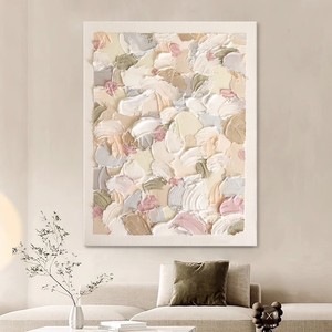 Hand Painted Oil Painting Modern Minimalist Textured Art Creamy Abstract <b>Wall</b> Decor For Living Room Sofa Background Metal <b>Frame</b> - Product Image 1