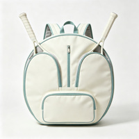 Sac à dos de tennis rond crème menthe, sac double pour raquettes avec deux poches avant pour raquettes, poche centrale zippée, bretelles rembourrées