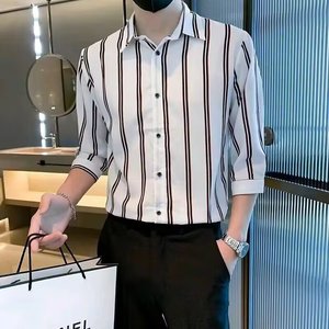 Camicie da Uomo <span class=keywords><strong>a</strong></span> Maniche Lunghe alla Moda, Slim Fit, Resistenti alle Pieghe, <span class=keywords><strong>a</strong></span> Righe, Casual, per Affari - Product Image 1