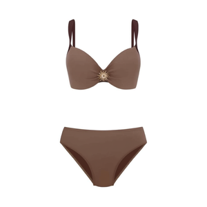 Costume da bagno bikini taglie forti HDJ con controllo pancia, top a fascia con dettagli strass per donna, taglie 46 48 50 52 - Product Image 1