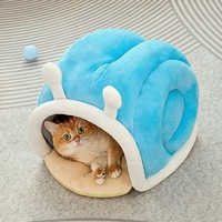 Halboffenes Katzenbett Pluesch warm Winter Haustierhaus Schlafnest atmungsaktiv Indoor fuer Katzen kleine Hunde niedlich blau