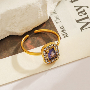 <b>Open</b> <b>Ring</b> Square Purple Zircon Pave Setting Geometric Shape Women's Party Jewelry - Product Image 1