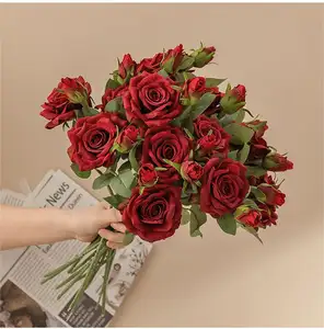 Оптовая продажа, высококачественные искусственные розы из искусственного шелка с двумя головками для украшения свадьбы, дома, вечеринки