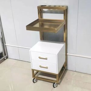 Estilista moderno al por mayor Carro de <span class=keywords><strong>metal</strong></span> con ruedas de cajón de plata dorada muebles para barbería - Product Image 1