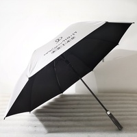 Parapluie de golf droit en pongé argenté avec logo personnalisé Wind Storm, ouverture automatique, protection soleil et pluie, et pochette