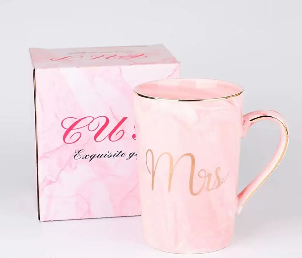 Frühstück Hochzeit Valentinstag Geschenk Keramik becher mit Deckel und Löffel Custom Gold Design Keramik Paar Tasse