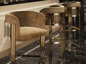 <span class=keywords><strong>Tabouret</strong></span> <span class=keywords><strong>de</strong></span> <span class=keywords><strong>bar</strong></span> haut <span class=keywords><strong>de</strong></span> gamme moderne en acier inoxydable doré et velours pour la maison, les restaurants, les hôtels, les pubs, les mariages - Product Image 3