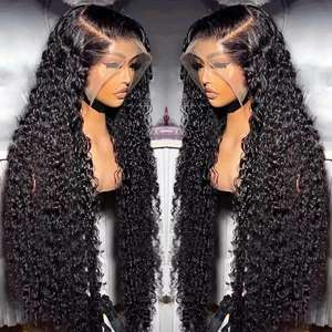 Venta al por mayor <span class=keywords><strong>HD</strong></span> transparente brasileño Remy Peluca de cabello humano 30 pulgadas onda de agua profunda 13x4 13x6 rizado encaje frontal pelucas sin pegamento para mujeres - Product Image 1