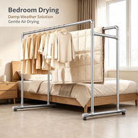 Séchoir à linge stable en métal à double barre, support autoportant pour vêtements et literie