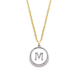 Collana con Ciondolo a Forma di Lettera M con Diamante, Catena da 2 Cm, Tono Argento e Oro, Acciaio Ref45598 - Product Image 2