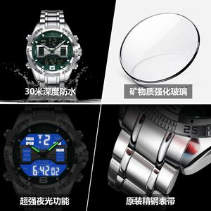 שעון יוקרה של גברים יוקרה הוביל שעון כפול זוהרים תצוגה בשבוע תאריך אלקטרוני קוורץ אלקטרונית קריסטל ספורט - Product Image 4